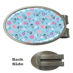 Pink And Blue Floral Wallpaper Money Clips (oval)  by uniart180623