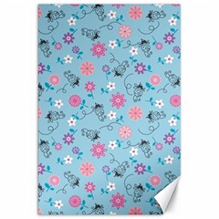 Pink And Blue Floral Wallpaper Canvas 20  X 30  by uniart180623