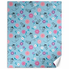 Pink And Blue Floral Wallpaper Canvas 11  X 14  by uniart180623