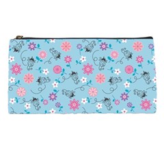 Pink And Blue Floral Wallpaper Pencil Case