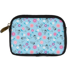 Pink And Blue Floral Wallpaper Digital Camera Leather Case by uniart180623