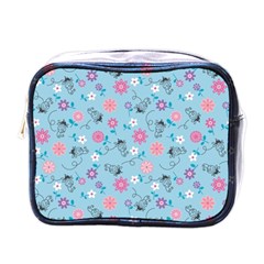 Pink And Blue Floral Wallpaper Mini Toiletries Bag (one Side) by uniart180623