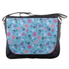 Pink And Blue Floral Wallpaper Messenger Bag by uniart180623