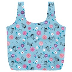 Pink And Blue Floral Wallpaper Full Print Recycle Bag (xl) by uniart180623