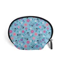 Pink And Blue Floral Wallpaper Accessory Pouch (small) by uniart180623