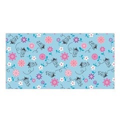 Pink And Blue Floral Wallpaper Satin Shawl 45  X 80  by uniart180623