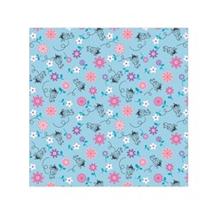 Pink And Blue Floral Wallpaper Square Satin Scarf (30  X 30 ) by uniart180623