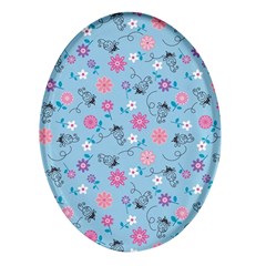 Pink And Blue Floral Wallpaper Oval Glass Fridge Magnet (4 Pack) by uniart180623