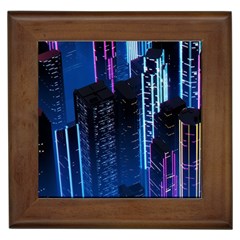 Night Music The City Neon Background Synth Retrowave Framed Tile by uniart180623