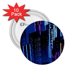 Night Music The City Neon Background Synth Retrowave 2 25  Buttons (10 Pack)  by uniart180623