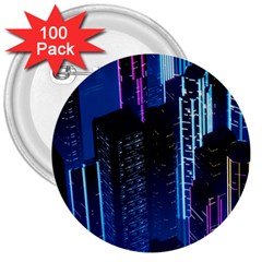 Night Music The City Neon Background Synth Retrowave 3  Buttons (100 Pack)  by uniart180623