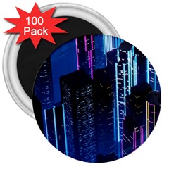 Night Music The City Neon Background Synth Retrowave 3  Magnets (100 Pack) by uniart180623