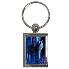 Night Music The City Neon Background Synth Retrowave Key Chain (rectangle) by uniart180623