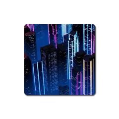 Night Music The City Neon Background Synth Retrowave Square Magnet by uniart180623