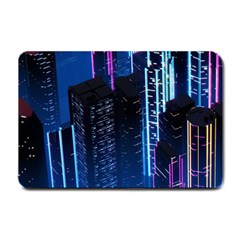 Night Music The City Neon Background Synth Retrowave Small Doormat by uniart180623