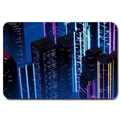 Night Music The City Neon Background Synth Retrowave Large Doormat by uniart180623