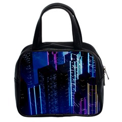 Night Music The City Neon Background Synth Retrowave Classic Handbag (two Sides) by uniart180623