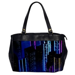 Night Music The City Neon Background Synth Retrowave Oversize Office Handbag by uniart180623