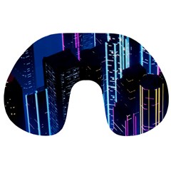 Night Music The City Neon Background Synth Retrowave Travel Neck Pillow by uniart180623