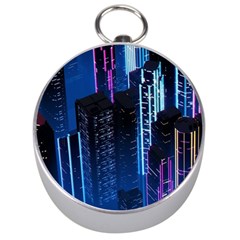 Night Music The City Neon Background Synth Retrowave Silver Compasses by uniart180623