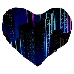 Night Music The City Neon Background Synth Retrowave Large 19  Premium Flano Heart Shape Cushions by uniart180623