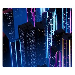 Night Music The City Neon Background Synth Retrowave Two Sides Premium Plush Fleece Blanket (small) by uniart180623