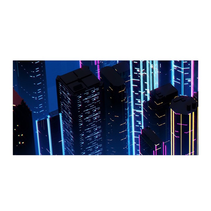 Night Music The City Neon Background Synth Retrowave Satin Wrap 35  x 70 