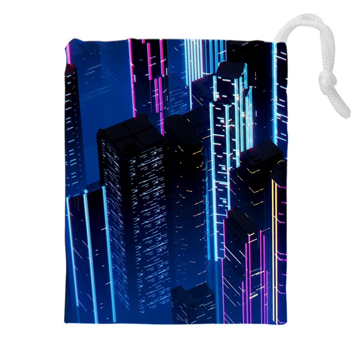 Night Music The City Neon Background Synth Retrowave Drawstring Pouch (5XL)