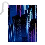 Night Music The City Neon Background Synth Retrowave Drawstring Pouch (5XL) Back