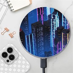 Night Music The City Neon Background Synth Retrowave Wireless Fast Charger(white) by uniart180623