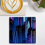 Night Music The City Neon Background Synth Retrowave UV Print Square Tile Coaster  Front