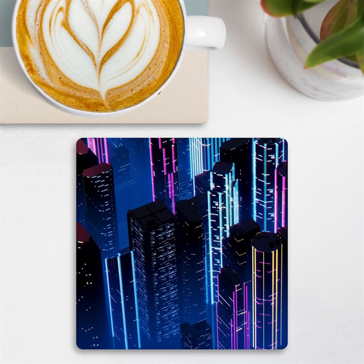 Night Music The City Neon Background Synth Retrowave UV Print Square Tile Coaster 