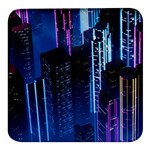 Night Music The City Neon Background Synth Retrowave Square Glass Fridge Magnet (4 pack) Front