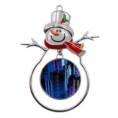 Night Music The City Neon Background Synth Retrowave Metal Snowman Ornament