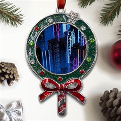 Night Music The City Neon Background Synth Retrowave Metal X mas Lollipop With Crystal Ornament