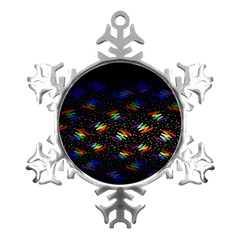 Rainbows Pixel Pattern Metal Small Snowflake Ornament by uniart180623