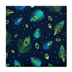 Blue Background Pattern Feather Peacock Tile Coaster by uniart180623