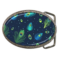 Blue Background Pattern Feather Peacock Belt Buckles by uniart180623