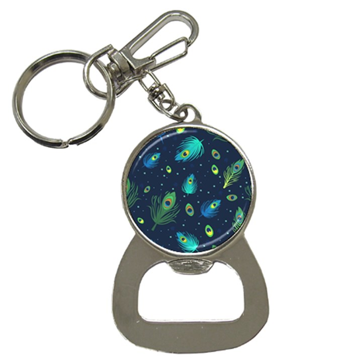 Blue Background Pattern Feather Peacock Bottle Opener Key Chain