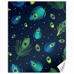 Blue Background Pattern Feather Peacock Canvas 11  X 14  by uniart180623