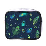 Blue Background Pattern Feather Peacock Mini Toiletries Bag (One Side) Front