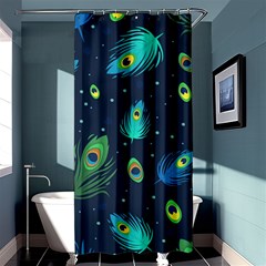 Blue Background Pattern Feather Peacock Shower Curtain 36  X 72  (stall)  by uniart180623