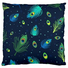 Blue Background Pattern Feather Peacock Large Cushion Case (two Sides) by uniart180623