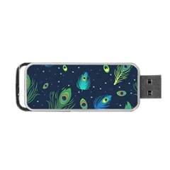 Blue Background Pattern Feather Peacock Portable Usb Flash (two Sides) by uniart180623