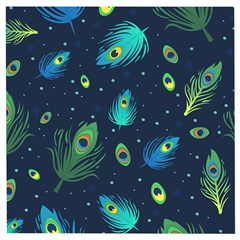 Blue Background Pattern Feather Peacock Wooden Puzzle Square by uniart180623