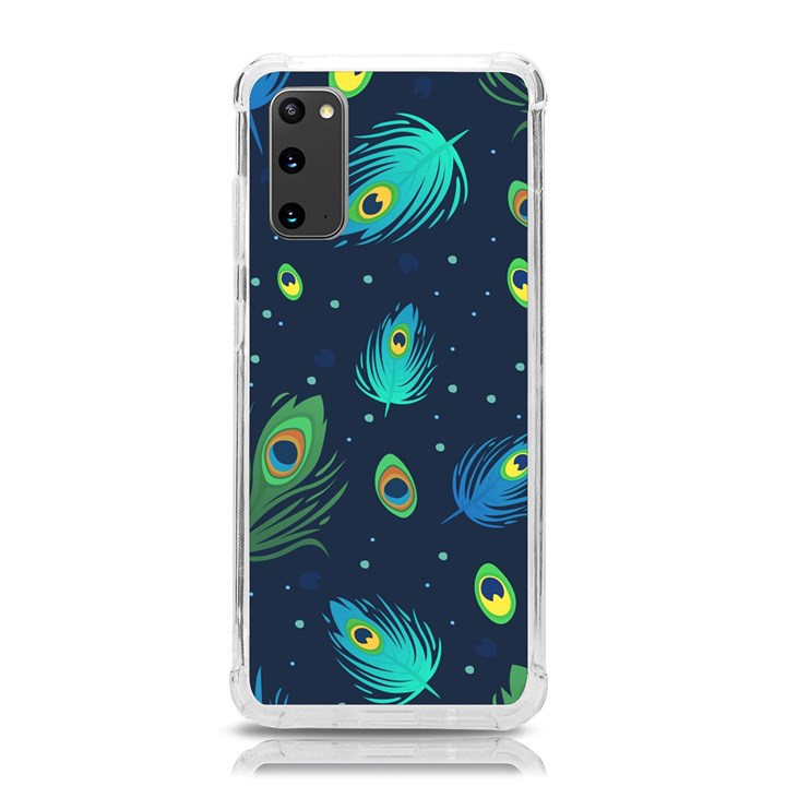 Blue Background Pattern Feather Peacock Samsung Galaxy S20 6.2 Inch TPU UV Case