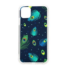 Blue Background Pattern Feather Peacock Iphone 11 Tpu Uv Print Case by uniart180623