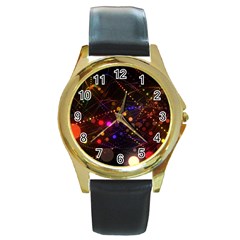 Abstract Light Star Design Laser Light Emitting Diode Round Gold Metal Watch by uniart180623