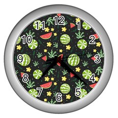 Watermelon Berries Patterns Pattern Wall Clock (silver) by uniart180623