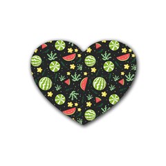 Watermelon Berries Patterns Pattern Rubber Coaster (heart) by uniart180623